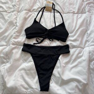 NWT Berlook Black Bikini Set Womens Medium M High Waisted Bottom Swimwear